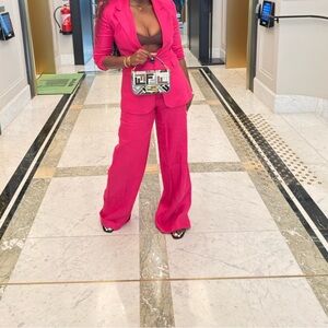 Mango Bold Pink 100% linen  Women's Blazer Suit